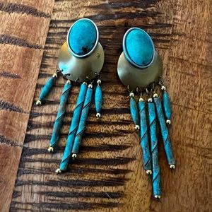 Retro Southwest style 4 inch turquoise and copper earrings